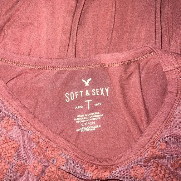 American Eagle outfitters S embroider mesh front with a drop waist ruffle hem - Picture 5 of 6